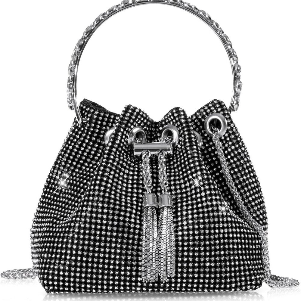 Bling Rhinestone Purse for Women, Glitter Clutch Handbag Bucket Evening Bag for